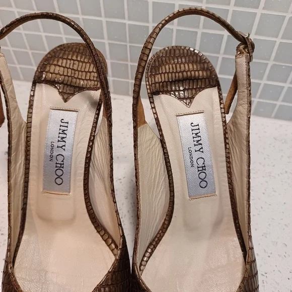 Jimmy Choo Elazer slingback peep toe sandals heels shoes - Picture 9 of 10